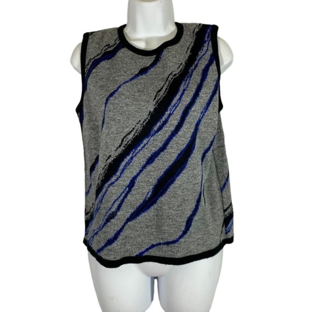 Karen Lessly Size Small Sweater Sleeveless Crew Neck Knitted Abstract Print